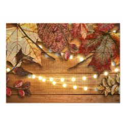 Fall Leaves & String Lights on Rustic Wood RSVP Card - Image 2