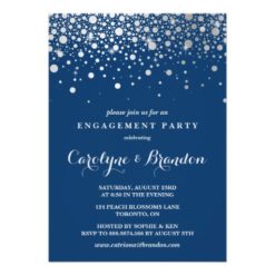 Faux Silver Foil Confetti | Navy Engagement Party Card