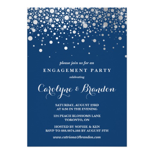 Faux Silver Foil Confetti | Navy Engagement Party Card