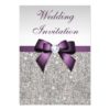 Faux Silver Sequins Diamonds Purple Bow Wedding Invitation Card
