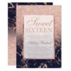 Faux rose gold glitter navy marble Sweet 16 Card