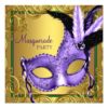 Feather Mask Purple and Gold Masquerade Party Card