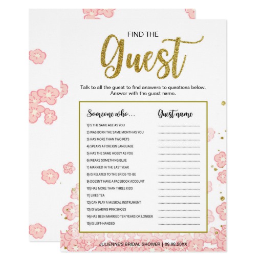 Find the Guest Game | Gold and Pink Bridal Shower Card