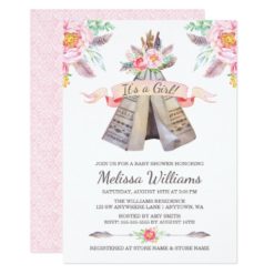 Floral Boho Tribal Teepee Girl Baby Shower Card