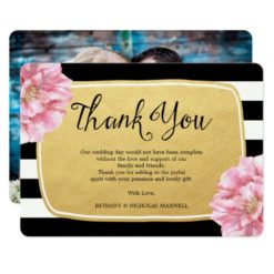 Floral Chic Photo Thank You Card / Gold