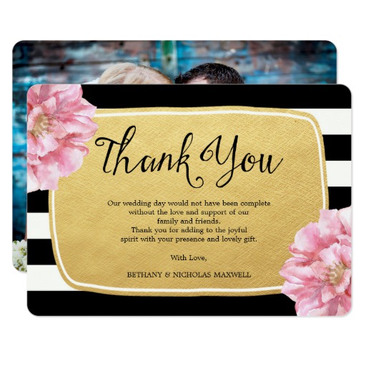 Floral Chic Photo Thank You Card / Gold