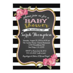 Floral Pink Black and White Baby Shower Invitation