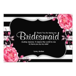 Floral Stripe Bridesmaid Thank You Card Template