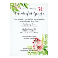 Floral Watercolor Wedding Anniversary Party Card