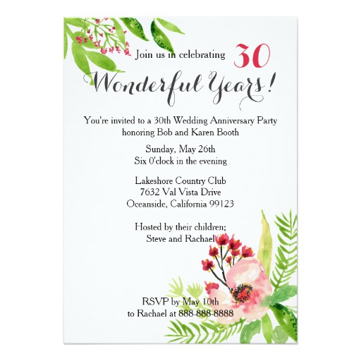 Floral Watercolor Wedding Anniversary Party Card