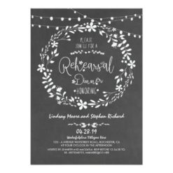 Floral Wreath String Lights Rehearsal Dinner Card