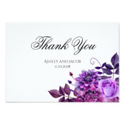 Floral thank you. Purple flowers wedding note Card