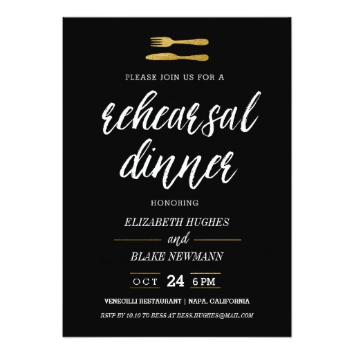 Fork & Knife Faux Foil Rehearsal Dinner Invite