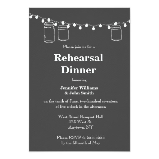 Mason jar lights rehearsal dinner invitations