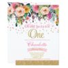 Girl 1st Birthday Invitation Floral Pink Gold