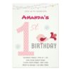 Girl 1st Birthday Party Invitation Bird Pink