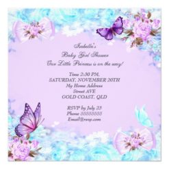 Girl Baby Shower Teal Purple Butterfly Ethnic Card - Image 2