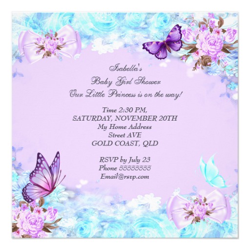 Girl Baby Shower Teal Purple Butterfly Ethnic Card - Image 2