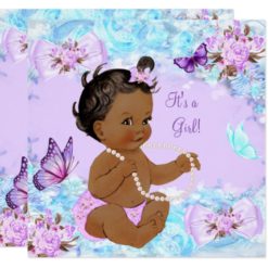 Girl Baby Shower Teal Purple Butterfly Ethnic Card