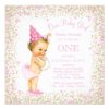 Girls 1st Birthday Party Pink Gold Glitter Card