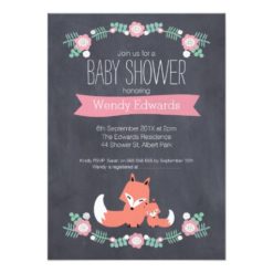 Girls Chalkboard Fox Baby Shower Invitation
