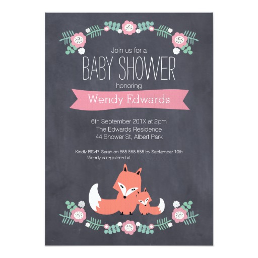 Girls Chalkboard Fox Baby Shower Invitation