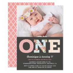 Girly Shabby Chic First Birthday Photo Invitation