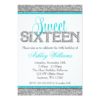 Glam Faux Glitter Silver Teal Blue Sweet 16 Card