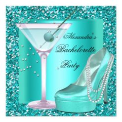 Glitter Bachelorette Party Aqua Teal Blue Card