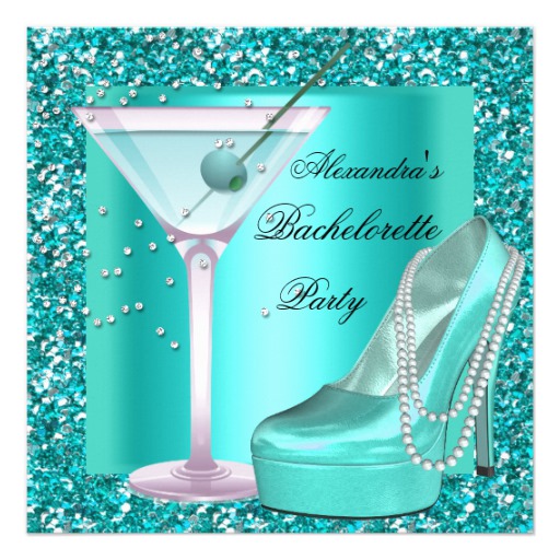Glitter Bachelorette Party Aqua Teal Blue Card