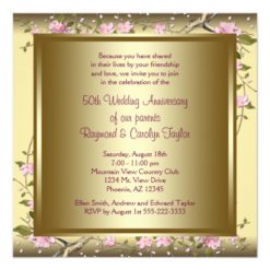 Gold Cherry Blossom 50th Anniversary Party Card - Image 2