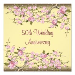 Gold Cherry Blossom 50th Anniversary Party Card