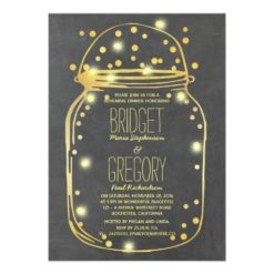 Gold Confetti Fireflies Mason Jar Rehearsal Dinner Card