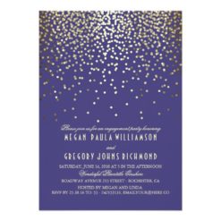 Gold Confetti Vintage Navy Engagement Party Card