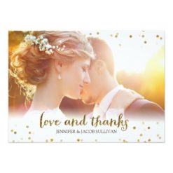 Gold Glitter Confetti Love and Thanks Photo Card