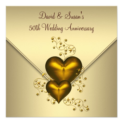 Gold Hearts Elegant Gold 50th Wedding Anniversary Card