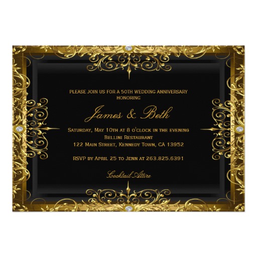 Gold Jewel Damask 50th Wedding Anniversary Invite - Image 2