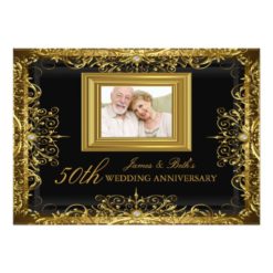 Gold Jewel Damask 50th Wedding Anniversary Invite