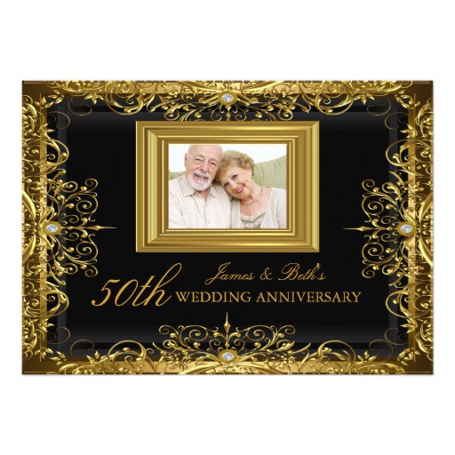 Gold Jewel Damask 50th Wedding Anniversary Invite