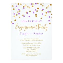 Gold Purple Confetti Engagement Party Invitation
