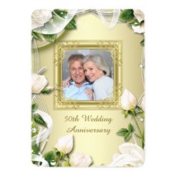 Gold Rose Photo 50th Wedding Anniversary Party Card