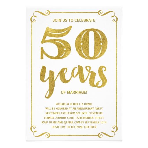 Gold Typography | Faux Foil 50th Anniversary Card