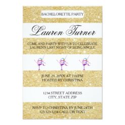 Gold & White Stripes - 3x5 Bachelorette Invitation