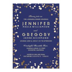 Gold and Navy Confetti Vintage Rehearsal Dinner Card
