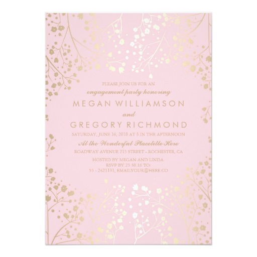 Gold and Pink Baby's Breath Engagement Party Card
