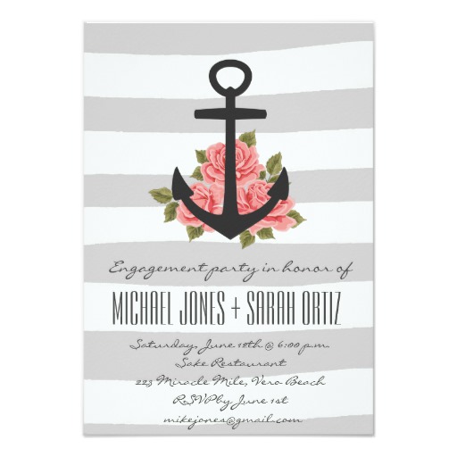 Gray Romantic Nautical Engagement Party Invitation