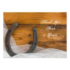 Horseshoe and Veil Western Wedding Thank You Note Card