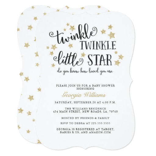 Gold Twinkle Twinkle Little Star Baby Shower Card