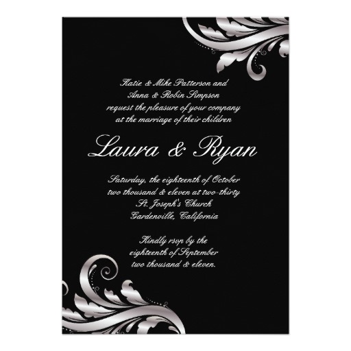 Leaf Swirl Wedding Invitation Black Silver - Image 2
