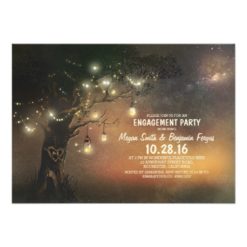 Lights Tree & Mason Jars Rustic Engagement Party Card